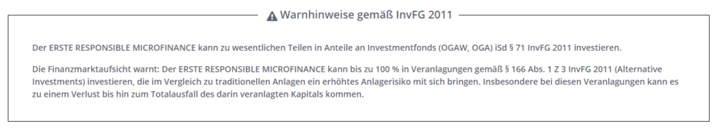 Warnhinweis Erste Responsible Microfinance