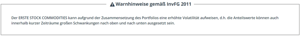 Warnhinweis ERSTE STOCK COMMODITIES